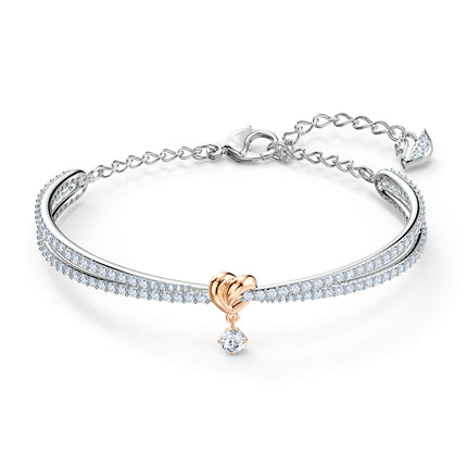 Swarovski Lifelong Heart Bangle, Clear Stones and Rose Gold-Finished Heart Motif in Rhodium-Finished Setting, Part of the Lifelong Heart Collection