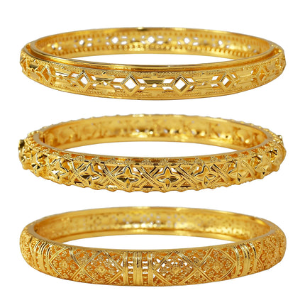3 Pack 18K Gold Plated Dubai Gold Bangle Bracelet Jewelry Set for Women