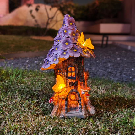 COWOS Mushroom House Statue, Garden Decor Outdoor Solar Statues, Solar Garden Statue Lights, Fairy Garden Decorations, Mushroom Fairy House Figurine with Butterflies and Flowers for Yard Decor