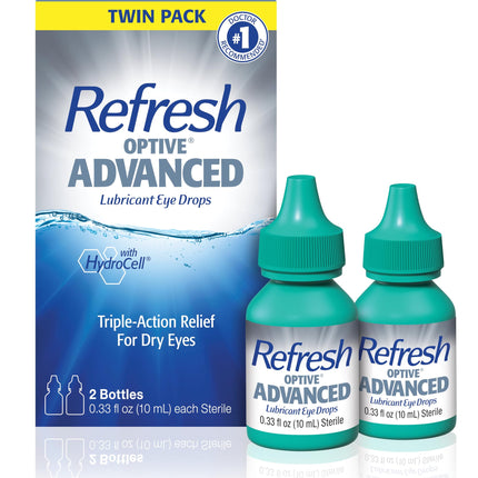 Refresh Optive Advanced Lubricant Eye Drops For Dry Eyes, 0.33 Fl Oz Sterile (2 Count)