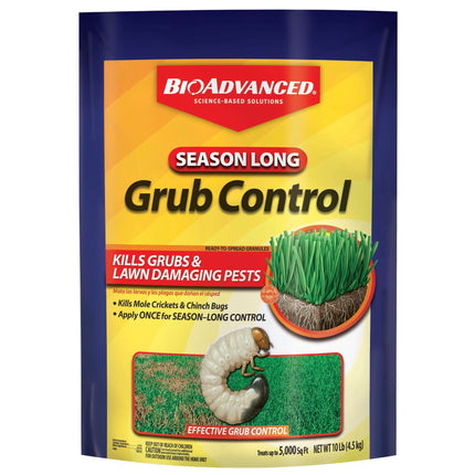 BioAdvanced Season Long Grub Control Granules - Kills Grubs, Mole Crickets, Cinch Bugs, and More - Creates Protective Zone - 10 lb Bag