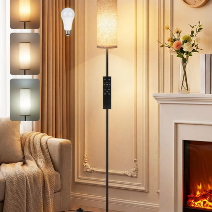 64.4” Slim Floor Lamp for Living Room with Magnetic Remote and Foot Switch, Dimmable Standing Tall Lamp Mood for Bedroom Nursery, 3 Color Temperatures, 1-Hour Timer,900LM Bulb Included,Beige E06LD05W1