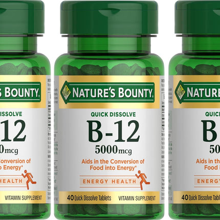 Nature's Bounty Vitamin B-12 5000 mcg, 40 Quick Dissolve Tablets (Pack of 3)