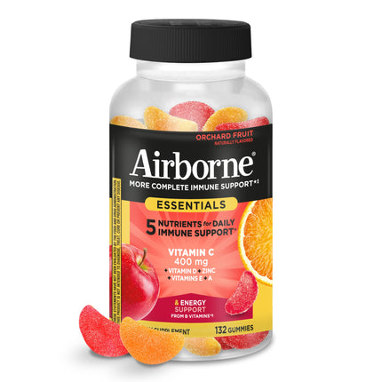 Airborne Immune Essentials Gummies, Orchard Fruit, 132ct | 400mg Vitamin C + Vitamins A, D, E, Zinc & B Vitamins | Daily Immune Support Gummies | Gluten Free, No Artificial Flavors