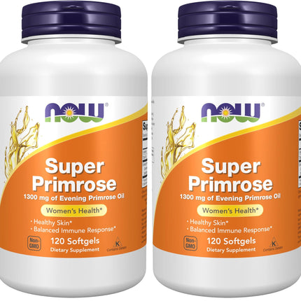 NOW Foods Supplements, Super Primrose 1300 mg with Naturally Occurring GLA (Gamma-Linolenic Acid), 120 Softgels, (Pack of 2)