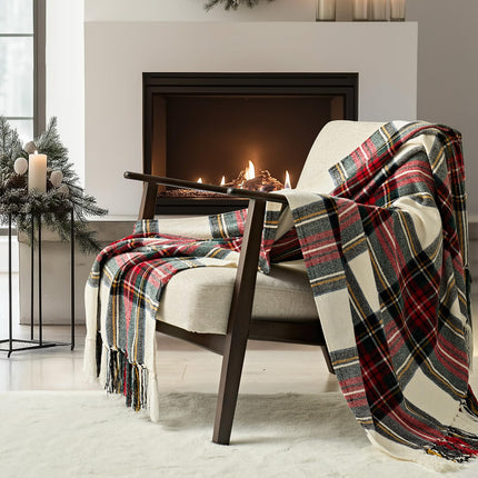 EverGrace Chenille Christmas Throw Blanket, 50"x60", White Stewart Plaid