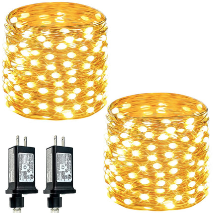 2 Pack Fairy Lights Plug in 99FT 300 LED Christmas String lights Warm White