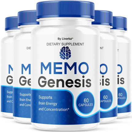 (5 Pack) Memo Genesis Capsules - Original MemoGenesis Brain Health Daily Support Pills Natural Advanced Formula Cognitive Health & Function to Help Maintain Clarity Focus, 300 Capsules for 5 Months