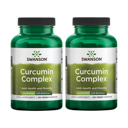 Swanson Curcumin Complex - Herbal Supplement Supporting Joint Health, Mobility & Physical Function - Standardized with BioPerine for Maximum Absorption - (120 Veggie Capsules) (2 Pack)