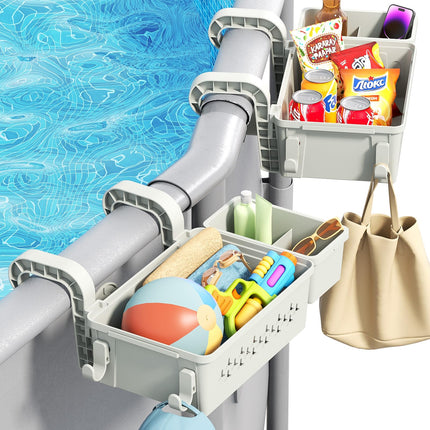 [PATENTED] POOLHACKER 2026 Upgrade 2 Sets Poolside Storage Basket - Original Above Ground Pool Accessories, Swimming Pool Storage Basket with Pool Cup Holder, Poolside Storage to Organize Cup Towel