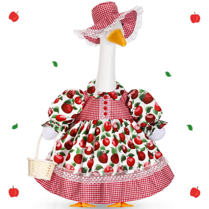 FuWeave Fall Porch Goose Outfit Set Apple Goose Costume for 23'' Plastic Cement Statue Cute Lolita Dress Clothes for Summer Autumn Harvest Indoor Outdoor Front Garden Lawn Yard Patio Statue Decor