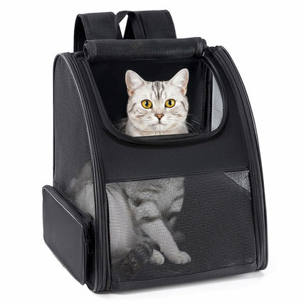 Conlun Cat Backpack Carrier for Small Dogs and Cats Fit Up to 15 Lbs,Small Dog Backpack, Foldable with 3-Side Mesh Windows, Pet Carrier for Travel & Hiking Friendly，Black
