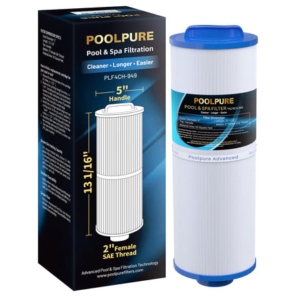 POOLPURE 4CH-949 Spa Filter Replaces Pleatco PWW50L, 200702, fil50-5d13h15fct-3, Filbur FC-0172, SD-01143, 817-4050, FD2007, Waterway Teleweir 50, Rising Dragon 50 1pack
