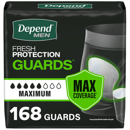 Depend Guards Incontinence Pads for Men, Maximum Absorbency, 168 Count, Packaging May Vary