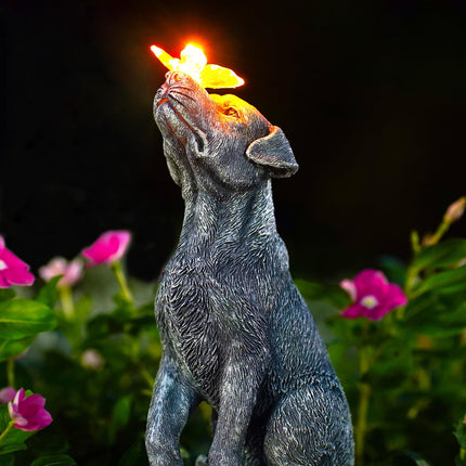 Goodeco Dog Statue with Solar Butterfly - Ideal Gifts for Mom, Dad or Birthdays, Beautifully Crafted Outdoor Decorations to Wow Your Guests