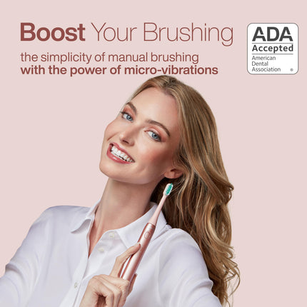 Aquasonic Icon ADA-Accepted Rechargeable Toothbrush | Magnetic Holder & Slim Travel Case | 2 Brushing Modes & Smart Timers | Gentle Micro-Vibrations (Pearl)
