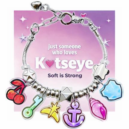 Bracelets Inspired by KATSEYE Merch for Fans, Guardian Shield, Limitless Key, Stellar Tiara, Dual Cherry, Dream Anchor, Soothing Shell with Pink K-pop Style Card for Concert Outfits Gifts (7.5, Inches)