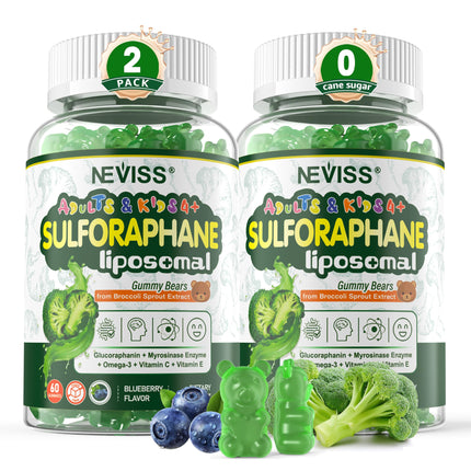 Liposomal Sulforaphane Supplement, Broccoli Gummies, Broccoli Sprouts Extract w/Myrosinase, Omega-3, Vitamin C, E for Kids 4+ & Adults, Supports Cognitive, Brain, Cellular Health, Antioxidant, 120 Cts