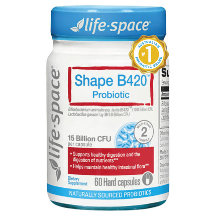 Life-Space Shape B420 Probiotics for Shape Better, GLP-1 Boost, 2 Month Serving, Clinically Backed Metabolism Support, Prebiotic + Probiotic for Women and Men, 60 Vegetarian Capsules