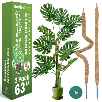 2 Pack 63 Inch Bendable Moss Pole Monstera Plant Support Stakes for Indoor Plants - Tall Moss Stick Trellis for Potted Climbers - Stem Support Accessories for Climbing Houseplants