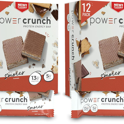 Power Crunch Protein Wafer Bars, High Protein Snacks with Delicious Taste, S'Mores, 1.4 Ounce (Pack of 24)