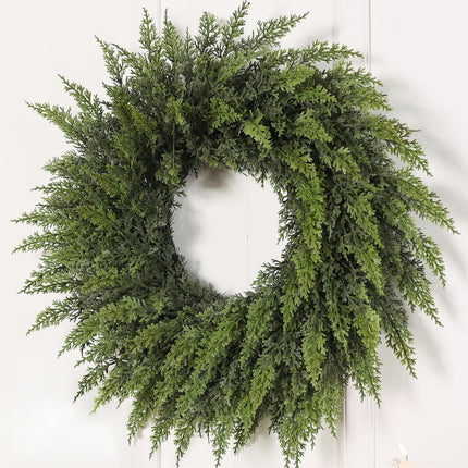 24" Lifelike Touch Artificial Cedar Wreath for Front Door Christmas Decor