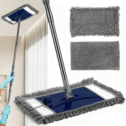 Wall Cleaner Mop with Long Handle, Extra Wall Dust Mop for Washing Walls with 2 Microfiber Reusable Pads,Floor Dry Wet Duster Mops for Wall Washer, Floor,Ceiling Cleaning，Blue