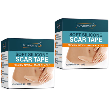 NUVADERMIS Silicone Scar Tape for Surgical Scars - 120" x 1.5" Roll - Medical Grade Scar Tape for Wrinkles, Surgical Scars, Keloid Scars, and Hypertrophic Scars - Reusable Scar Sheets Roll - 2 Pack