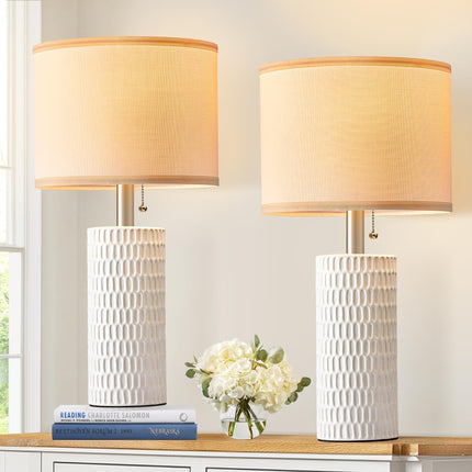 Reaketon 20" Modern Ceramic Table Lamps for Bedroom Set of 2, Small Table Lamps for Night Stands, Living Room, Home Office and Hallways, White