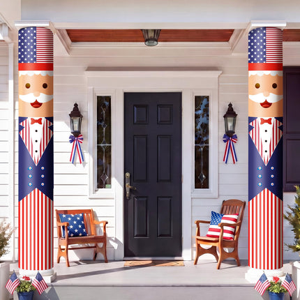 Chumia 2 Pcs 4th of July Decorations Patriotic Uncle Column Wraps 108 x 54" Independence Day Porch Pillar Covers Outdoor for Memorial Veterans Labor Day Stars and Stripes Post Yard Signs