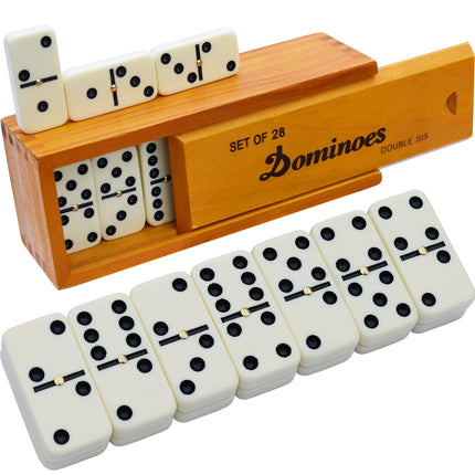 Queensell Dominos Set for Adults, Double 6 Dominoes Set with 28 Tiles in Wooden Case, Classic Dominoes, Family Board Game for Kids & Adults, Travel Game for Family Game Night, Juegos de Mesa