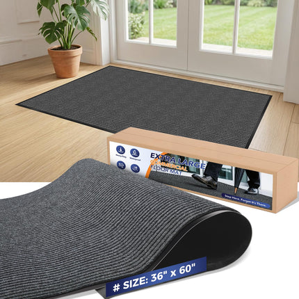 MossGrip Commercial Floor Mat, 3 x 5 FT Extra Large Door Mat, Indoor/Outdoor Entrance Mat, Commercial Rug with Water & Stain Proof, Easy to Clean, Low-Profile, Heavy Duty Rubber Mat, Charcoal Grey