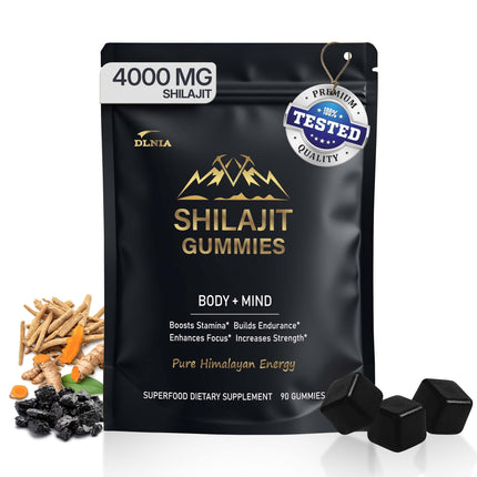 DLNIA 13-in-1 Shilajit Gummies with KSM-66® Ashwagandha | 4000 mg Himalayan Shilajit Extract (20:1), Choline & Botanicals | Sugar-Free, Vegan | Energy, Focus & Daily Vitality Support for Men & Women