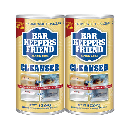 Bar Keepers Friend Powder Cleanser, 12 oz x 2, Multipurpose Cleaner, Degreaser & Remover for Burnt Stainless Steel Pots and Pans, Rust Stains, Hard Water Deposits & Soap Scum