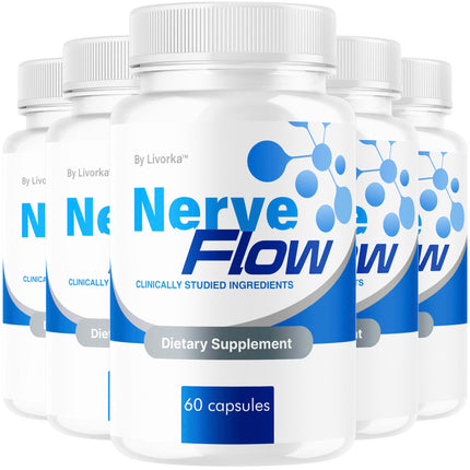 (5 Pack) Nerve Flow - Official NerveFlow Advanced Nerve Support Pills, Nerve Flow Supplement Capsules, NerveFlow Natural Pills Maximum Strength Multivitamin Advanced Formula, 300 Capsules For 5 Months