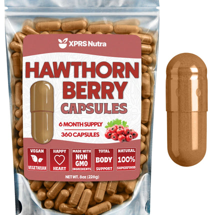 Hawthorn Berry Powder Capsules - 360 Count (6 Month Supply) - Premium Hawthorn Berry Capsules for Cardiovascular Support - Hawthorne Berry Powder - An Ideal Hawthorne Supplement for Men and Women