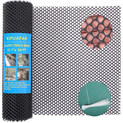 Pet Proof Barrier Net, Black Plastic Chicken Wire Mesh Fencing, Balcony Cat Safety Net & Garden Snake Barrier, Heavy Duty Protection for Chicken Coops, Rabbit Hutches, Dog Kennels (Black, 15.7IN*50)