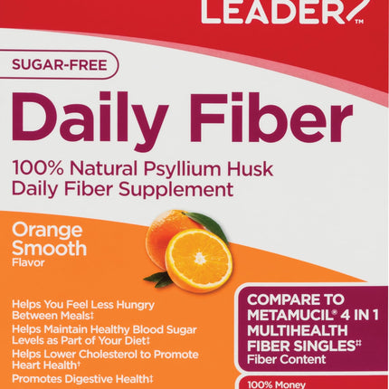 Leader Psyllium Husk Powder Supplement 4-in-1 Fiber for Digestive Health, Plant Based 100% Natural Psyllium Husk Daily Fiber, Sugar Free, Gluten Free, Non-GMO, 54 Singe Dose Packs