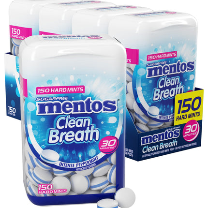 Mentos Clean Breath Hard Mints, Peppermint, 150 Piece Bottle (4 Pack)