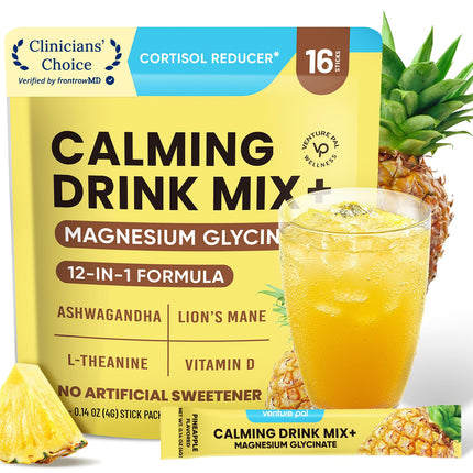Venture Pal Calm Drink Mix, 12-in-1 Cortisol Reducer and Sleep Aid with Magnesium Glycinate, Ashwagandha, L-Theanine,Vitamin D, Calm Magnesium Powder for Relax & Focus, No Sugar, Non GMO