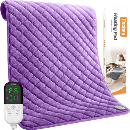King Size Heating Pad for Back Pain 32"x24" Extra Large Electric Heating Pad for Period Cramps Relief & Body Neck Shoulder Auto Shut Off Heat Pad Temperature Settings Machine Washable Purple