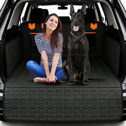 SUV Liner for Dogs, Waterproof Dog Trunk Cover with Bumper Flap Protector, PU Large Size Universal Fit, Black