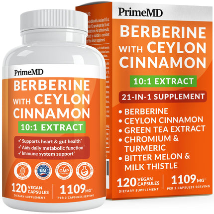 21-in-1 Berberine Supplement with Ceylon Cinnamon Capsules - Dihydroberberine with Chromium, Bitter Melon & Green Tea Extract - Berberine with Ceylon Cinnamon for Energy Support (120 Ct) (Pack of 1)