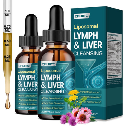 2PCS Liposomal Lymphatic Drainage Drops - 21 in 1 Liver Cleanse Detox & Repair with Milk Thistle, Echinacea, Burdock Root, Liposomal Glutathione, Vitamin Complex ''Lymph-Liver'' Gut & Metabolic Health