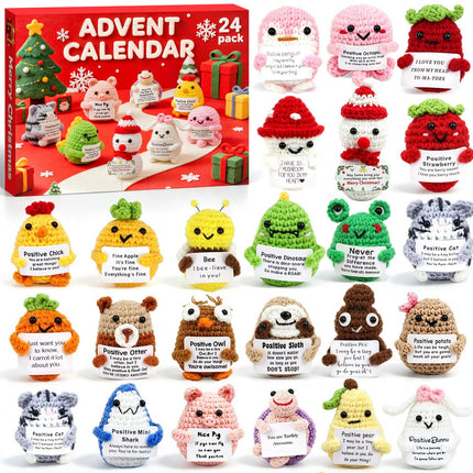 Advent Calendar 2026 Handmade Crochet Animals Plush Advent Calendar 24 Days Christmas Countdown Calendar with Positive Emotional Support Cards Gifts for Kids, Teens, Girls, Boys, Women, Men