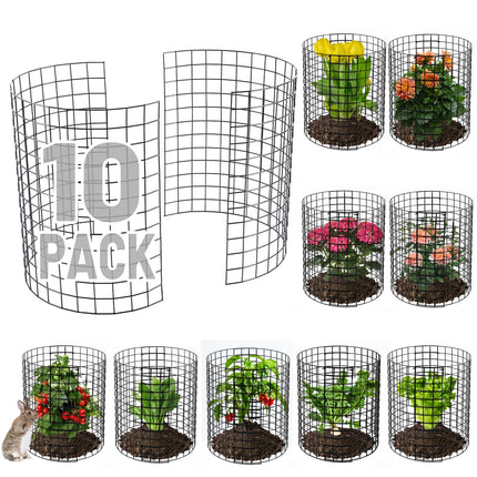 12-gauge Wire Pre-Bent Quick Setup Plant Protectors from Animals -14''H *13''Dia Chicken Wire Plant Cages to Keep Rabbits Deers Squirrels Out, Garden Bunny Barricades with Zip Ties Stakes, 10Pack