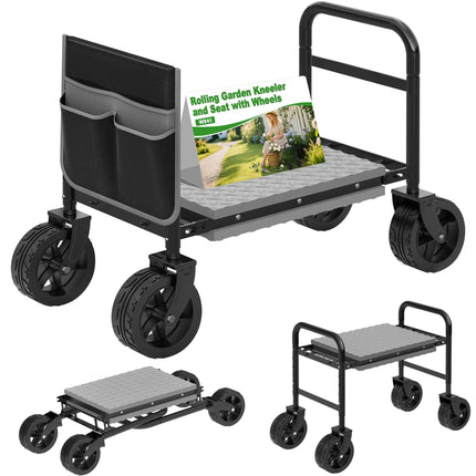 Garden Kneeler and Seat with 360° Wheels: 3-in-1 Rolling Gardning Stool