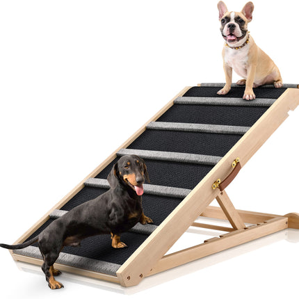 Dog Ramp for Bed - Extra Wide 17’’, Non-Slip Rubber Surface Excellent Traction, Pet Ramp for Small Large Dogs to Get on High Couch Car, Hold up to 200lb, Adjustable, Foldable