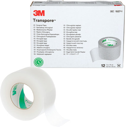 3M™ Transpore™ Surgical Tape, 1527-1, 1 in x 10 yd (2.5 cm x 9.1 m)