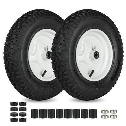 LotFancy 4.80/4.00-8 Tire and Wheel, 2 Pack 16 Inch Pneumatic Wheelbarrow Replacement Wheels, 5/8" Bearings, Adjustable 3" to 7" Centered Hub, for Wheelbarrows, Garden Carts, Yard Wagons